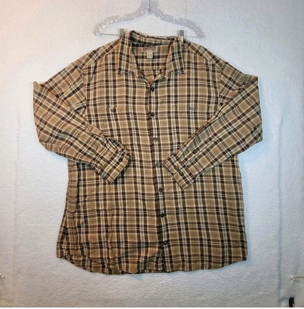 Duluth Trading Relaxed Fit Plaid Flannel Button-down Brown  Shirt Men's 2XL Tall